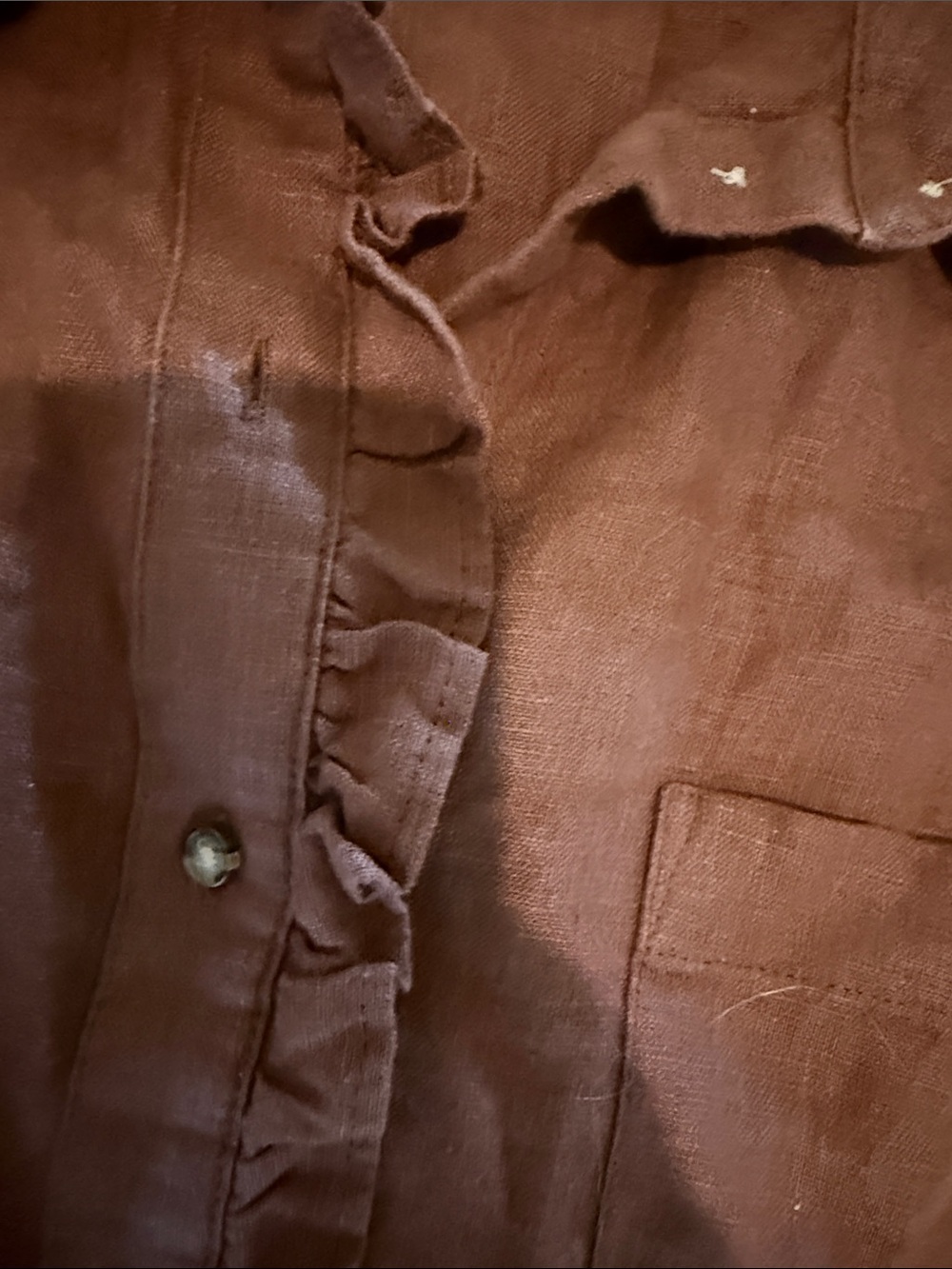 J. Crew Chestnut Brown Short-Sleeve Ruffle Button-Down Shirt - Picture 3 of 5